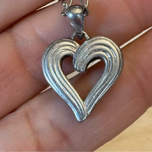 Sterling Silver 925 Wrapped Heart Pendant on Stainless Silver Tone Necklace - Picture 3 of 10
